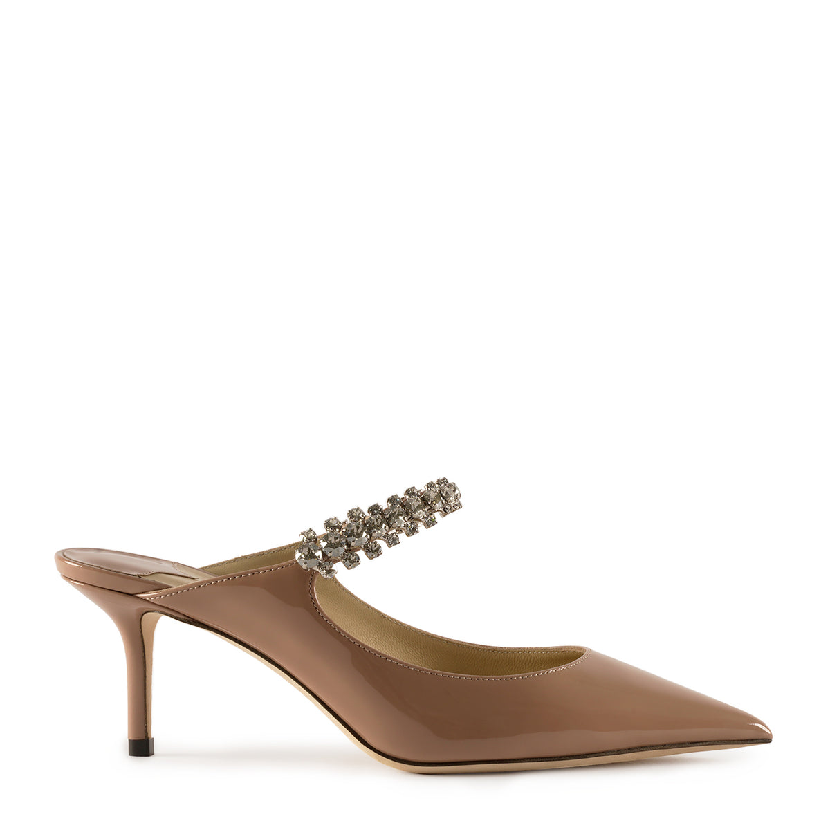 Jimmy Choo Bing 65 Patent Leather Mules with Crystal Strap Nude