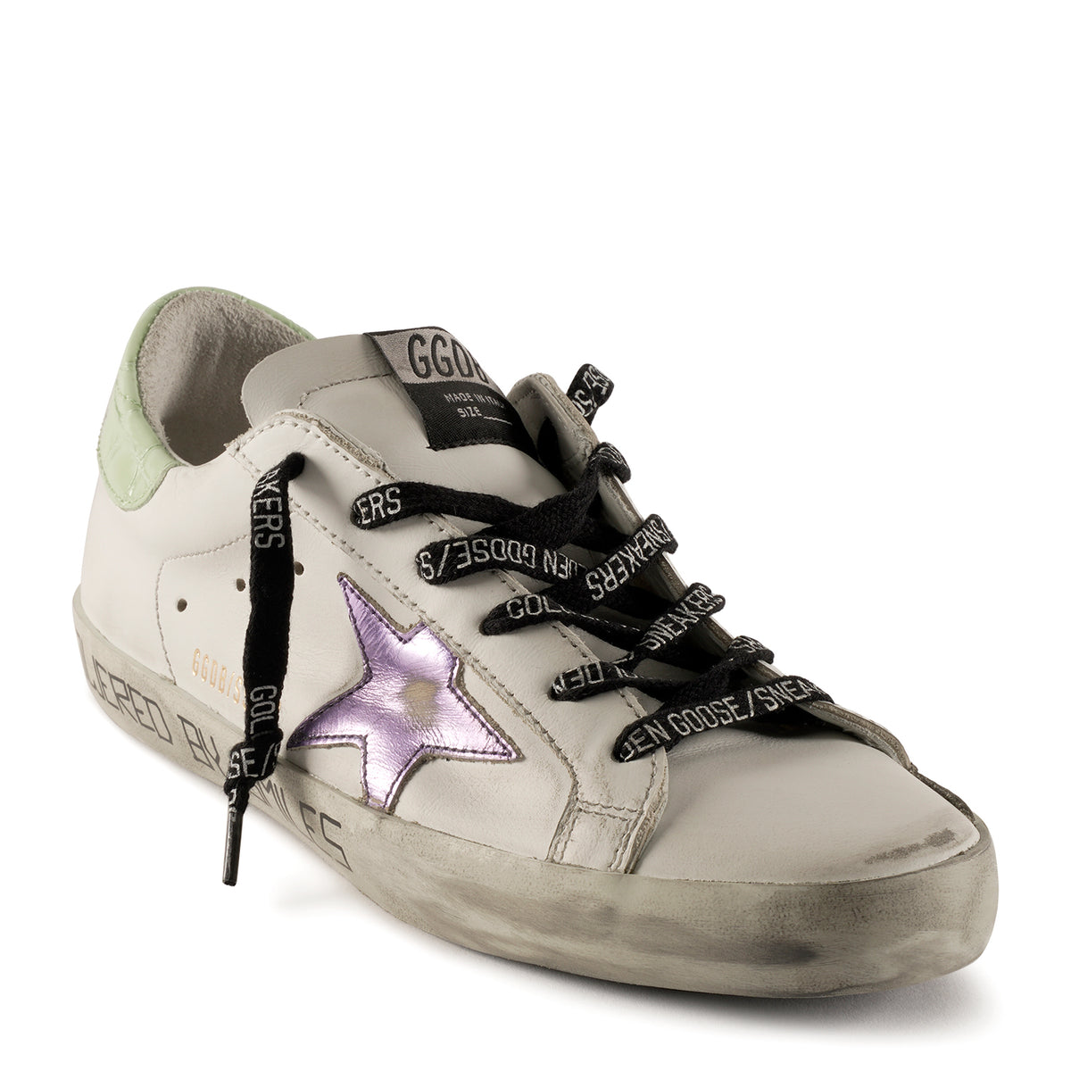スニーカー GOLDEN GOOSE WHITE AND GREEN LEATHER SUPER STAR SNEAKERS Women's Super-Star LTD in white suede and mesh with green
