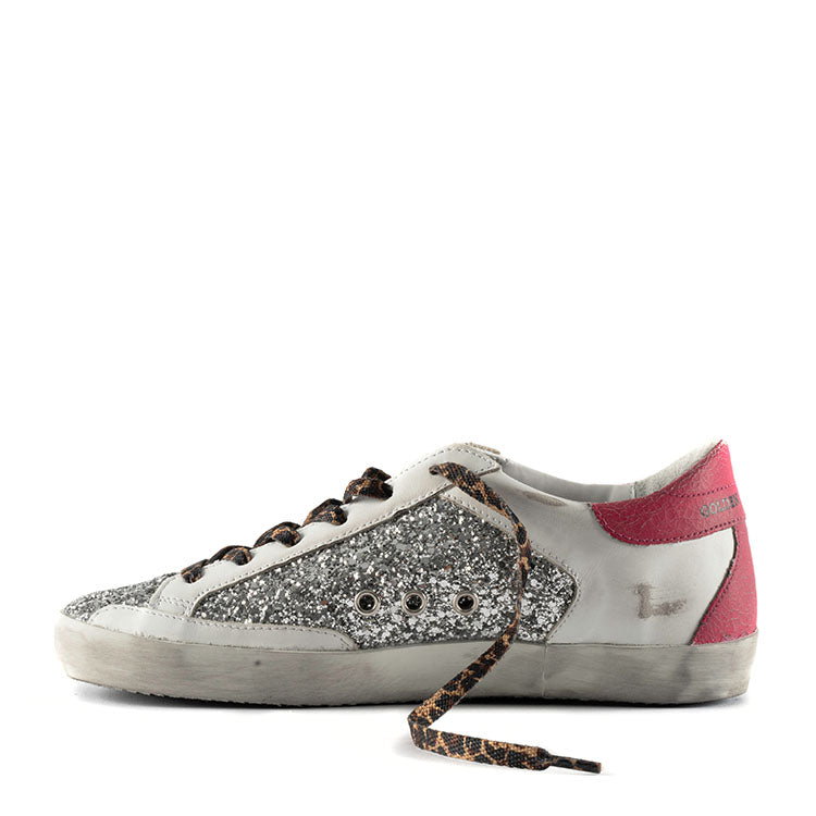 Golden Goose - Superstar Glitter Lace-up Sneakers White-Silver-Pink –