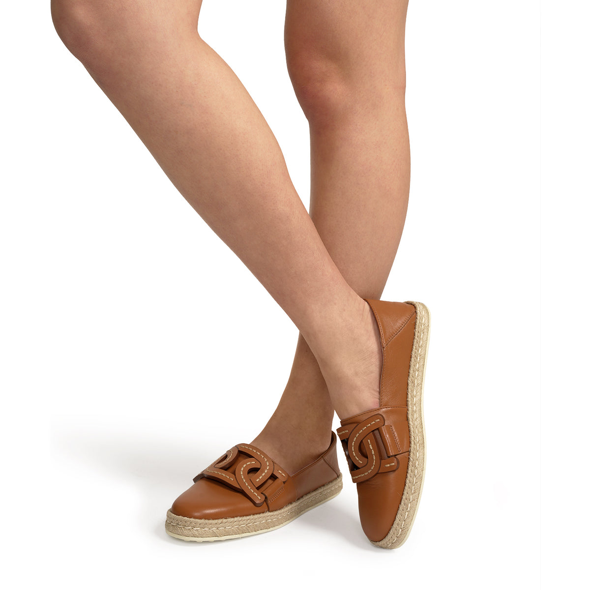 Tod's Leather Chain Espadrilles Brown –