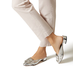 Casadei - Leather buckle-toe mules 20mm silver