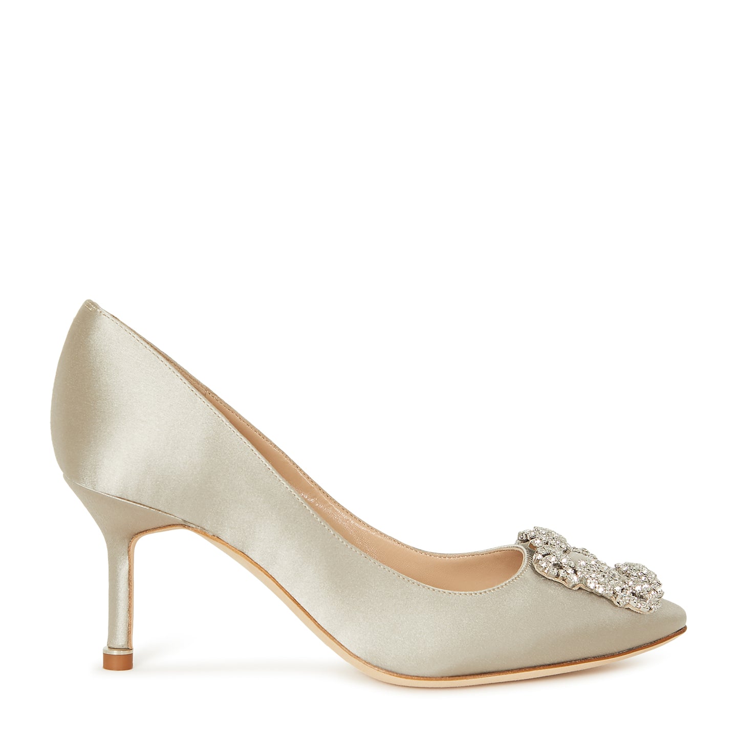 Manolo Blahnik - Hangisi 70 Crystal-embellished Satin Pumps Light Grey